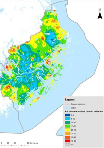 GIS-model of totally 3165 OHCA cases in