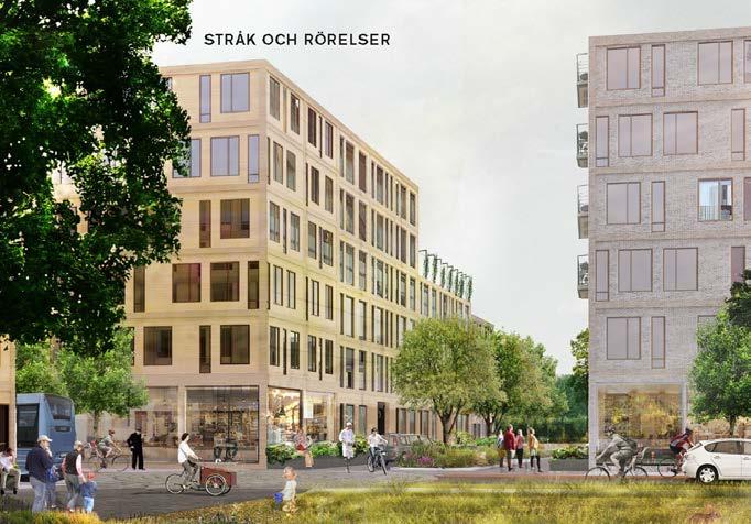 gångfartsområde) Stadsstråket (Bifrostgatan) Två parker Stadsdelscentrum med torgbildning Flera mindre