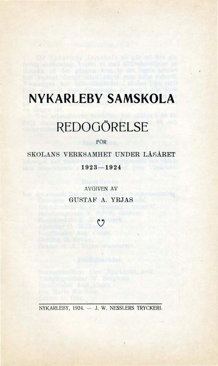 NYKARLEBY SAMSKOLA REDOGÖRELSE FÖR SKOLANS VERKSAMHET UNDER LÄSÅRET