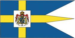 1.4. Kunglig flagga Statschefen och med dennes tillstånd andra medlemmar av det Kungl. Huset använder tretungad flagga med eller utan det stora- eller lilla riksvapnet på ett vitt fält i korsets mitt.