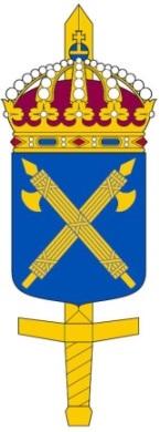 Försvarsmaktens Militärpolisenhet (FM MPE) I fält av blått korslagda fasces av guld.