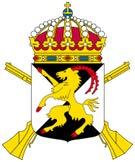 Skölden krönt med kunglig krona och timbrerad med två korslagda svärd av guld." Bild 8:18 18.hvbat f.d. Hälsinge regemente "I av svart och silver fyrstyckat fält en bock av guld med röd beväring, därest sådan skall förekomma.