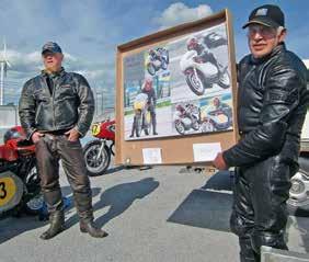 framgångsrika Norton Dominatorn, Jan-Erik Bronco Karlsson från Tidaholm på sin stelbens BSA Daytona Gold Star från 1954, Johan Edberg från ön på sin röda Honda classic racer och Roland Fröjd