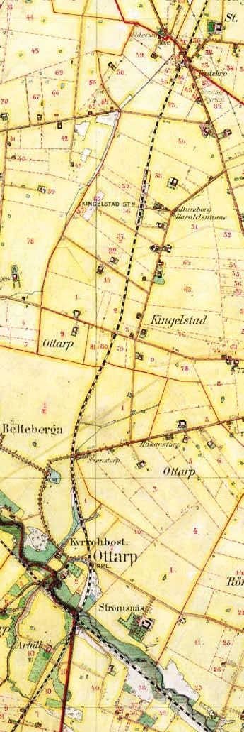 Från Raus löper den parallellt med Råån till Tågarp, där den byggdes för att undvika alltför stora nivåskillnader. Vid Tågarp vek rälsen av söderut mot Billeberga, där järnvägen från Landskrona mötte.