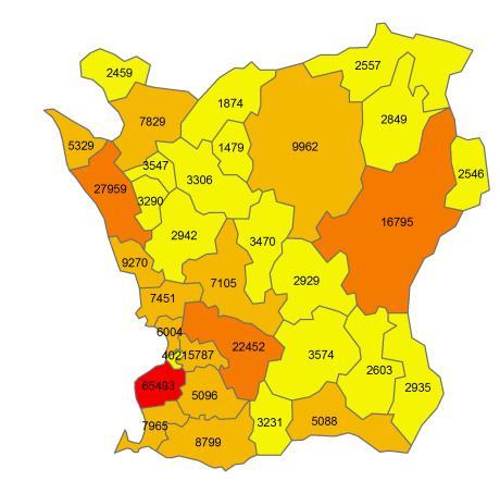 Antal barn och unga 0-18 år i Skånes kommuner, 2016 Figur 9: Jämförelse mellan kartor över spridning av barn och unga 0-18 år (till vänster) respektive
