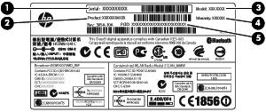 Etiketter På etiketterna som sitter på datorn finns information som du kan behöva när du felsöker systemet eller reser utomlands med datorn.