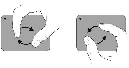 Rotera Med roteringsfunktionen kan du rotera objekt som foton och sidor. När du vill rotera flyttar du tummen och pekfingret i en cirkelrörelse på styrplattan.
