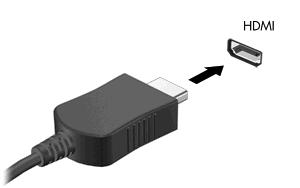 Så här ansluter du en video- eller ljudenhet till HDMI-porten: 1. Anslut ena änden av HDMI-kabeln till datorns HDMI-port. 2.