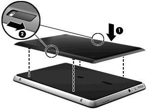 3. Tryck ned extrabatteriet tills det sitter på plats (1) 4. Skjut in batteriets frigöringsspärrar (2) för att låsa extrabatteriet på plats i datorn. Så här tar du bort extrabatteriet: 1.