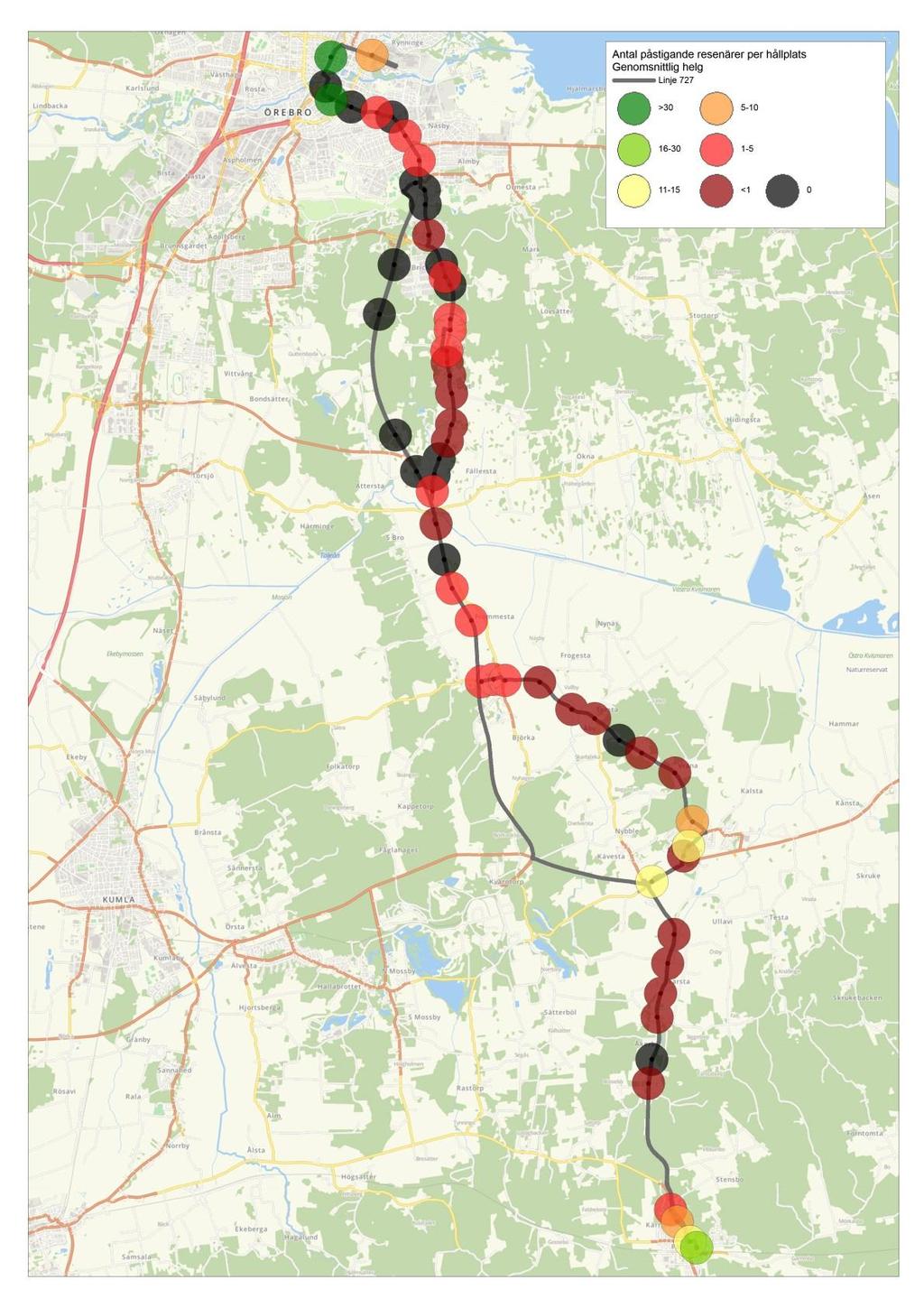 Linje 727 Linje 728 Det var endast nio resor som gjordes under perioden som har analyserats.