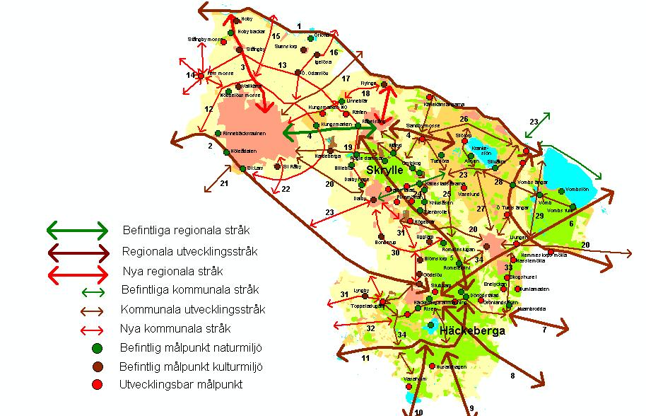 7 Beskrivning och analys Kartan finns även på sid. 43 i Programdelen 7.1.2 Gröna stråk och målpunkter i landskapet A.