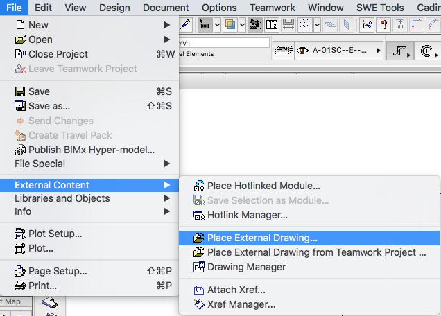 1. Välj kommandot Place External Drawing 2.