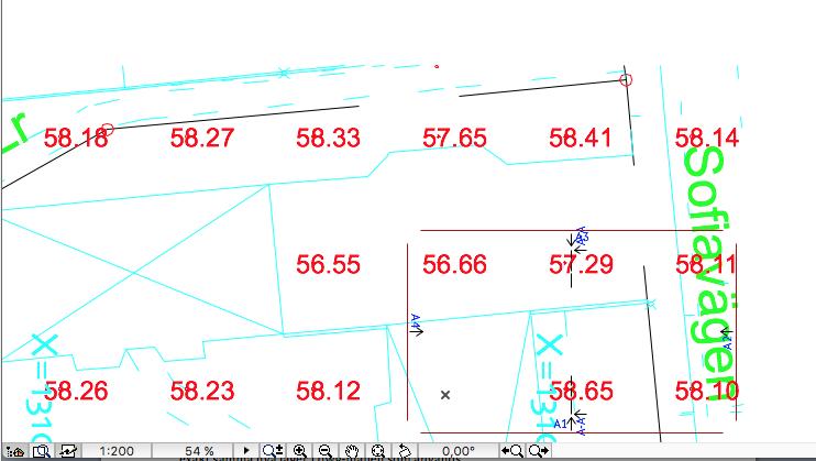 4. Placera ut Drawingen genom att klicka i plan (eller sekt-/fasad-/worksheet-/detaljvy. Aktivera Drawingen och lägg i korrekt lager.