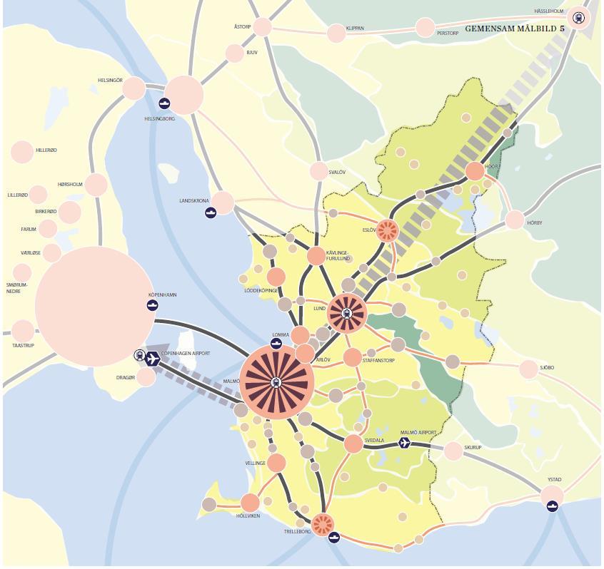 MalmöLundregionens strukturplan Strukturplanekartan anger inriktning med 2035 som målbild Strategierna kopplas till kartan. T.ex.