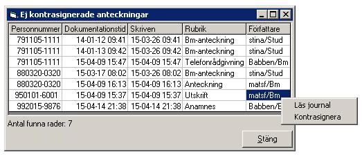 anteckningar och följande bild visas. Vid val Alla ej.