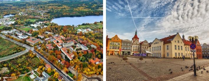 Den gamla stadsdelen med fästning och vackra gotiska Sankt kobskyrkan från 1400-talet är trevliga utflyktsmål. Kyrkan anses vara en av de bäst bevarade gotiska tegelbyggnaderna i Polen.