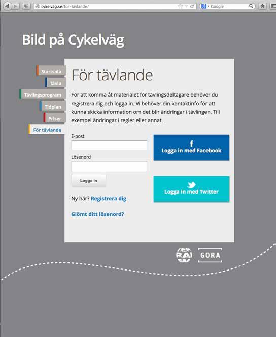 T.V. Startsidan på tävlingssiten www.cykelvag.