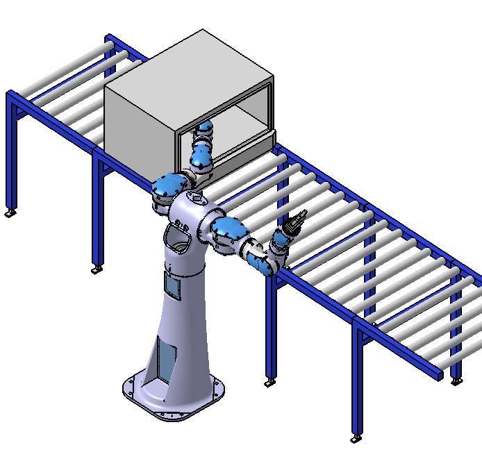 5.3 Förslag på metoder för montering Stationärt skåp Detta koncept avser att placera styrskåpet i ett läge där det inte behöver förflyttas relativt till roboten under monteringsprocessen.