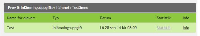 Eleven går in på det ämne som uppgiften finns och klickar på Resultat och sedan vidare på Prov, läxförhör, lab. 2.