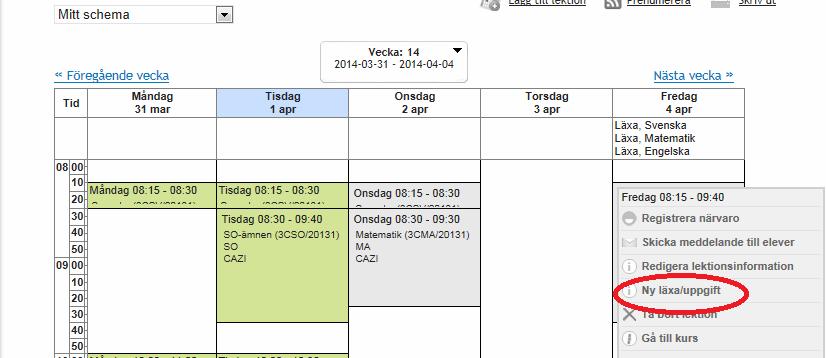 3. Fyll i detaljer om läxan/ inlämningen glöm inte att ge läxan ett namn som beskriver uppgiften och vilket ämne det är. Länka eventuella bilder eller webbadresser och tryck spara.