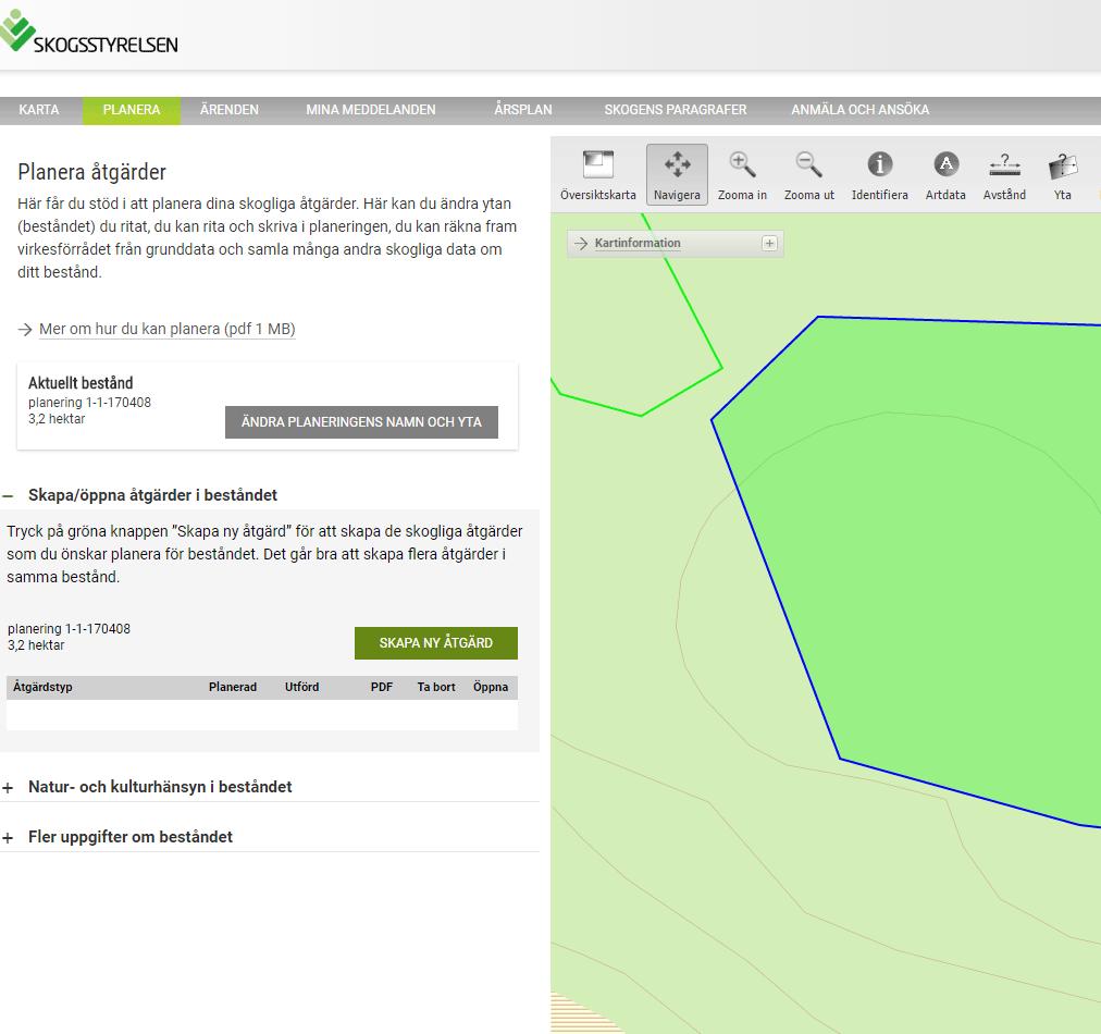 SKAPA NY PLANERING Vill du justera namnet eller ytan av planeringen kan du göra det