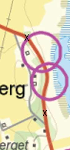 Figur 3. Ett drygt 600 m långt vägavsnitt öster om Illberg där överkörda groddjur påträffades. Vägsträckans utbredning markeras med ett X i båda ändarna. Figur 4.