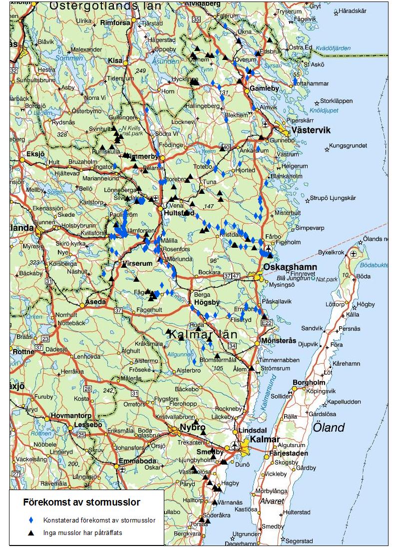 4 SAMMANSTÄLLNING AV STORMUSSELINVENTERINGAR I KALMAR LÄN 1986-2013 Figur 1: Samtliga inventeringslokaler i Kalmar län