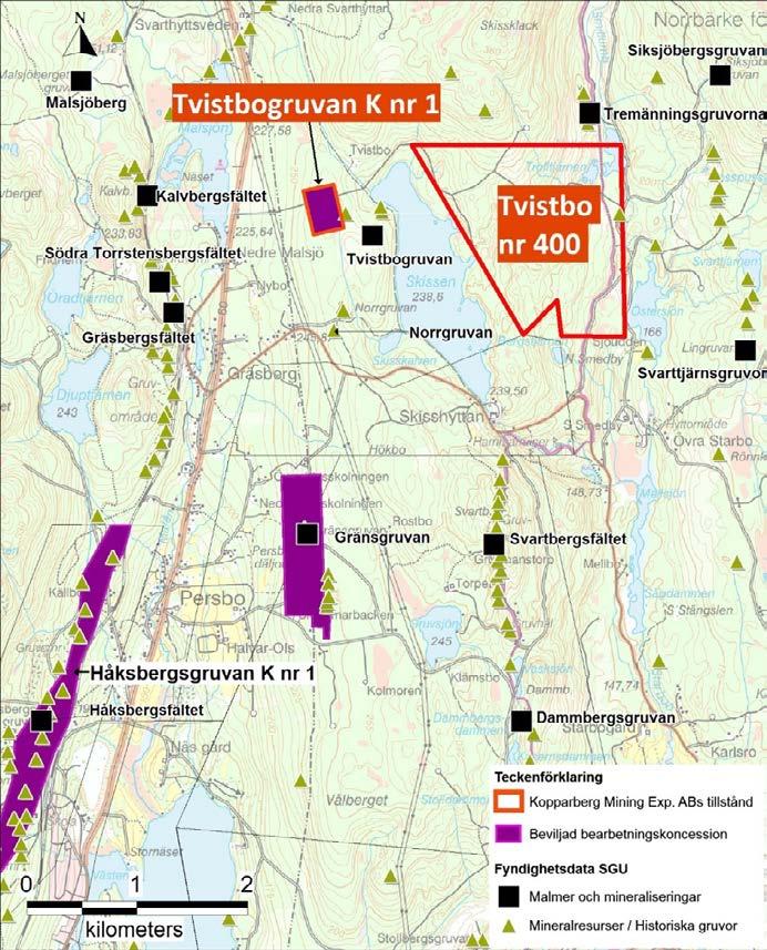 BERGSLAGEN: TVISTBOFÖREKOMSTEN BERGSLAGEN: TVISTBOFÖREKOMSTEN Bolagets huvudsakliga tillstånd i Bergslagen är bearbetningskoncessionen i Tvistbo (Tvistbogruvan K nr 1).