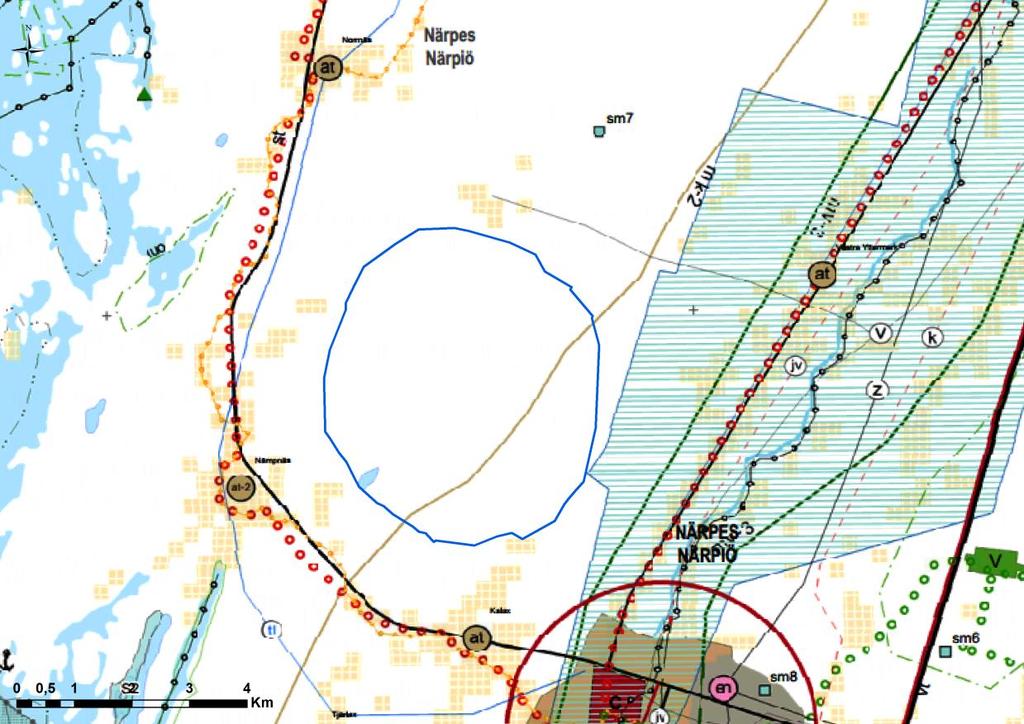 15 (88) Närpes centrum har i landskapsplanen betecknats som område för centrumfunktioner (C) och tätortsfunktioner (A). Byarna i planområdets närhet har byabeteckningen (at) i landskapsplanen.