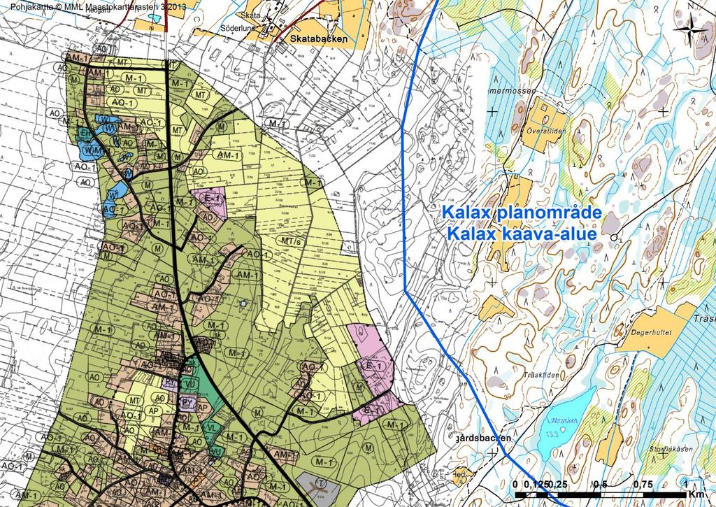 18 (85) Figur 7. Kalax planområde i förhållande till delgeneralplanen över Nämpnäs by markanvändning 2004-2030 (Närpes stad 2005).