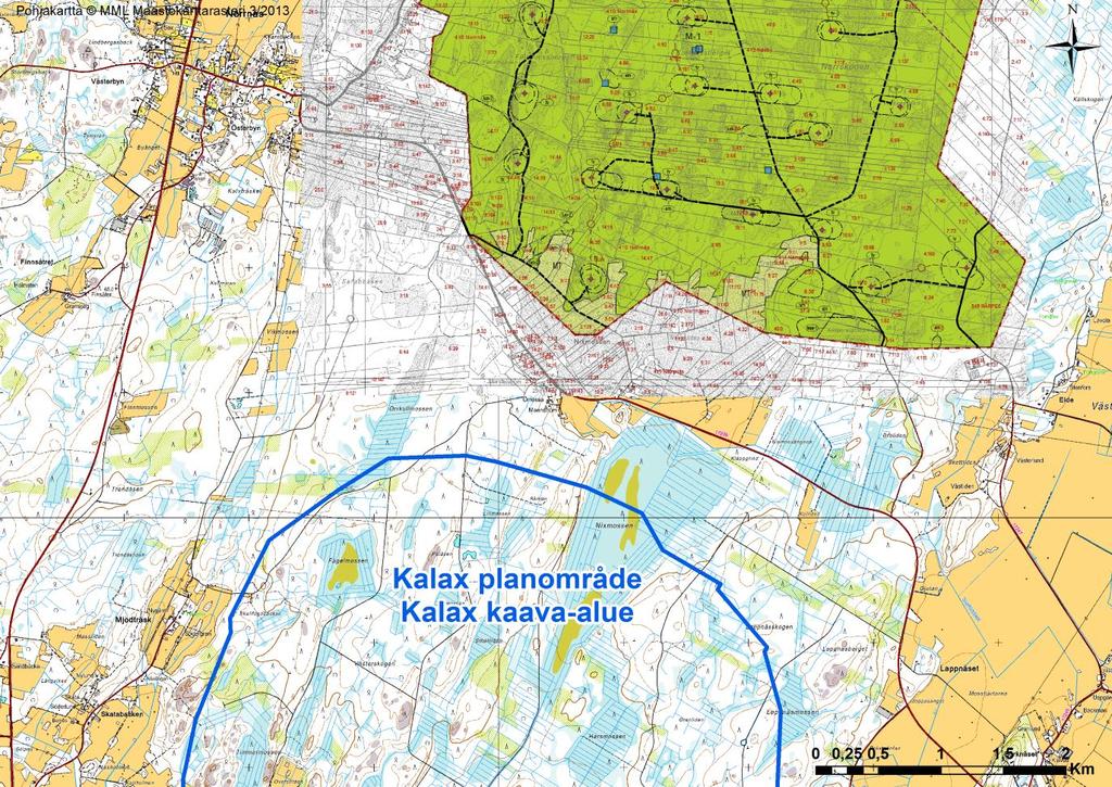 20 (85) 5.2.5 Detaljplaner 5.2.6 Byggnadsordning Figur 9. Kalax planområde i förhållande till delgeneralplanen för Norrskogens vindkraftspark.