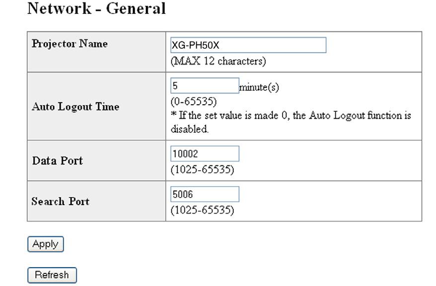 Styrning av projektorn via LAN Generella inställningar för nätverket (Network General) Inställning för sändning av e-post när ett fel uppstår (Mail Originator Settings) På denna skärm kan du utföra