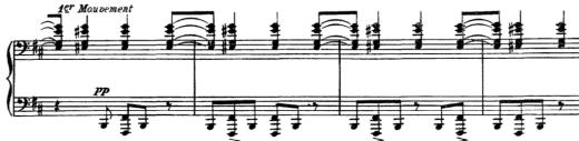 I takt 111 114 kommer ett mer rytmiskt inslag, med tempoangivelsen 1 er Mouvement och med instruktionen très rytmé (se notexempel 12).