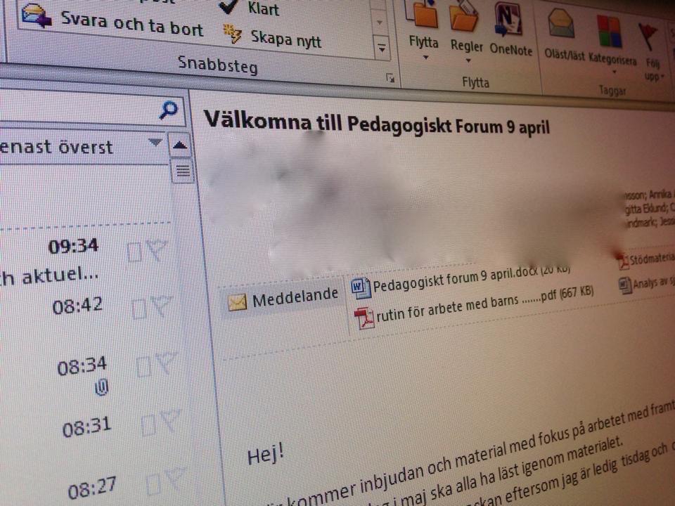 Bild 4. En rektors inbjudan till nästa pedagogiska forum där alla lärare deltar (Facebook). Bilden visar ett forum för samlärande för alla lärare på skolan.