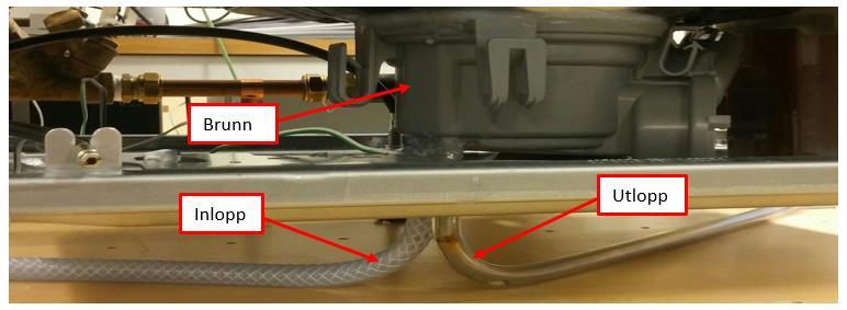Figur 14. Inlopp och utlopp till kondensorn i bottenbrunnen.