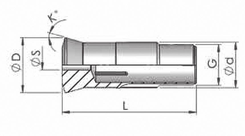 Styrhylsa med hårdmetallinsats Artikel nr Typ Ø d Ø D Längd L Kona K Gänga G Matarhylsa Ø S min-max (mm) mm mm mm grader 1.