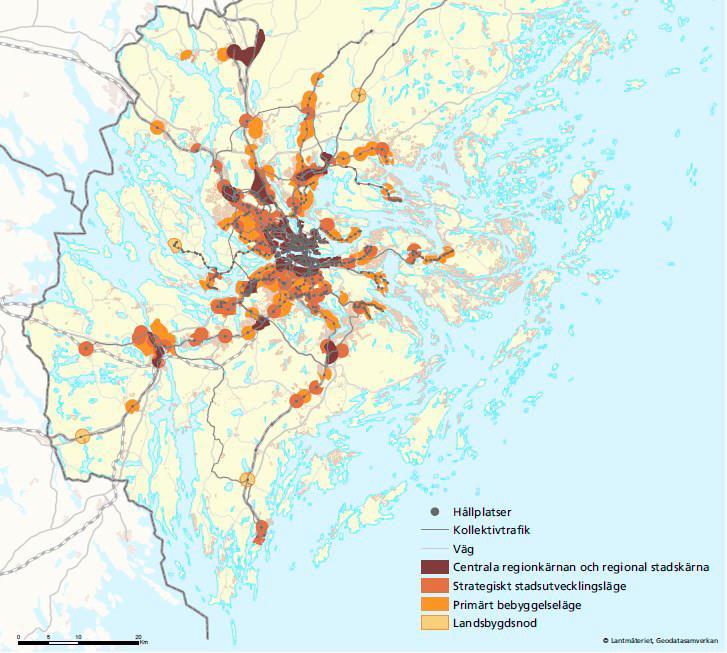 Regionalt prioriterade bebyggelsestrukturen, utställningsförslag till RUFS 2050, sid 68.