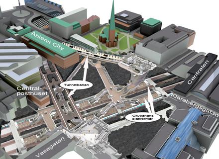 KAPITEL 3. BESKRIVNING AV PROJEKT CITYBANAN OCH DESS HANTERING AV RUTINER FÖR KARAKTÄRISERING OCH KLASSIFICERING AV BERGMASSANS KVALITET FIGUR 3.3. Blivande station Stockholm City, en del av Norrströmstunneln.