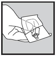 Tryck bort det vita plastlocket från injektionsflaskan så att proppen på injektionsflaskan syns.
