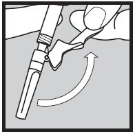 Ta bort det genomskinliga nålskyddet genom att dra det rakt upp med din andra hand. Nålen är ren. Rör INTE nålen.