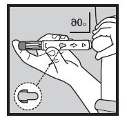 3. När du håller cylindern på injektionspennan, tryck försiktigt ner mot injektionsstället (håll på samma ställe utan att röra den). 4.