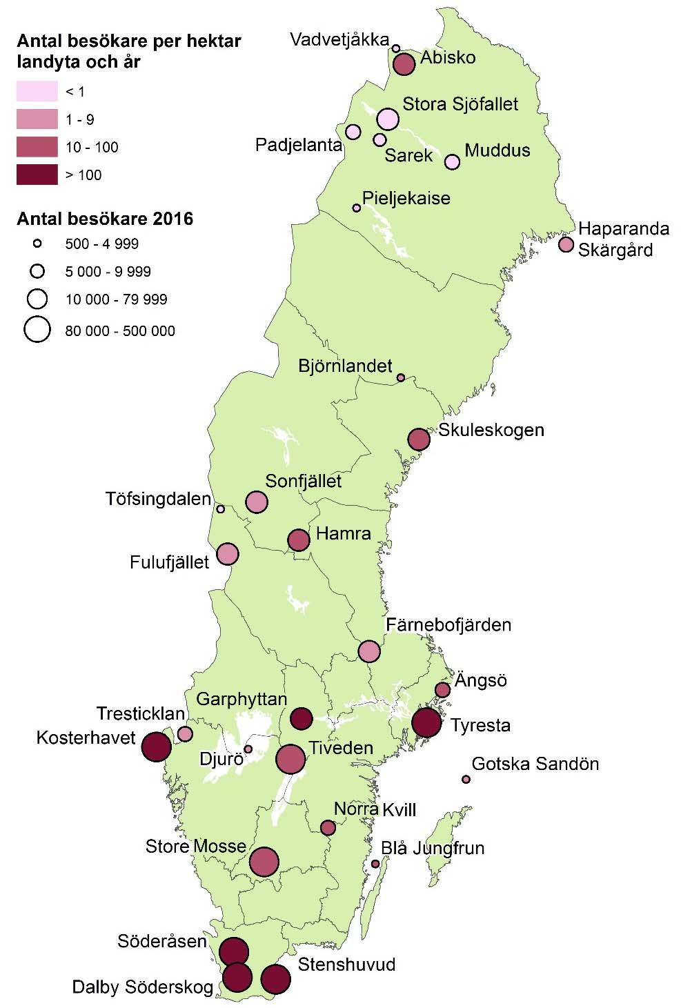 SCB 6 MI 41 SM 1701 Statistik över antal besökare beräknas av länsstyrelserna och sammanställs av Naturvårdsverket. De metoder som används varierar mellan olika länsstyrelser och nationalparker.