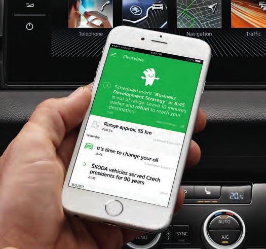 SMARTLINK+ Med systemet SmartLink+ (ŠKODAs konnektivitetspaket med stöd för Mirrorlink, Apple CarPlay och Android Auto) kan bilens infotainmentsystem använda telefonen på ett säkert sätt under