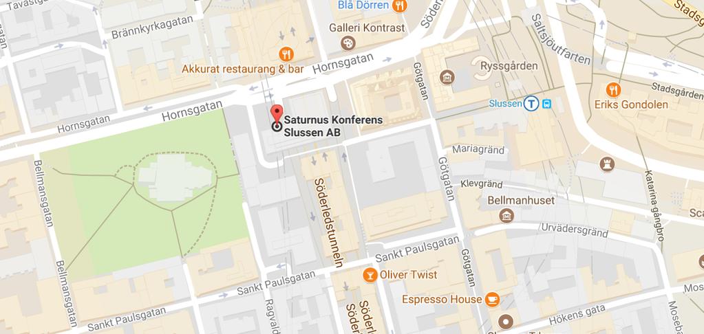 Praktiska detaljer Seminariet äger rum på Saturnus konferens, Hornsgatan 15, Stockholm. Konferenslokal: Ivar Lo, plan 6. Närmaste T-bana är Slussen.