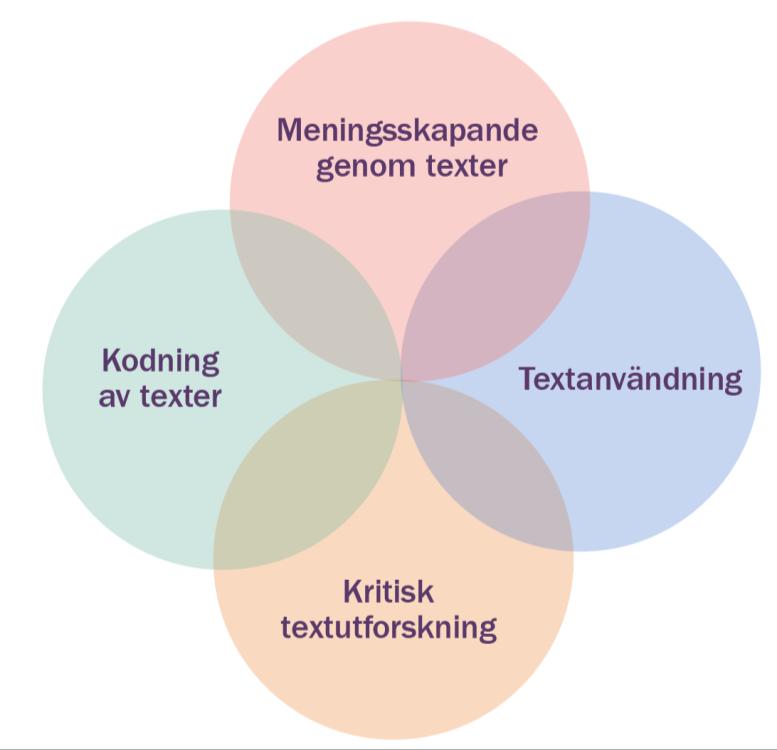 Figur 1. Resursmodellen Kodning av texter handlar om förståelsen för texters uppbyggnad, design och grammatik.