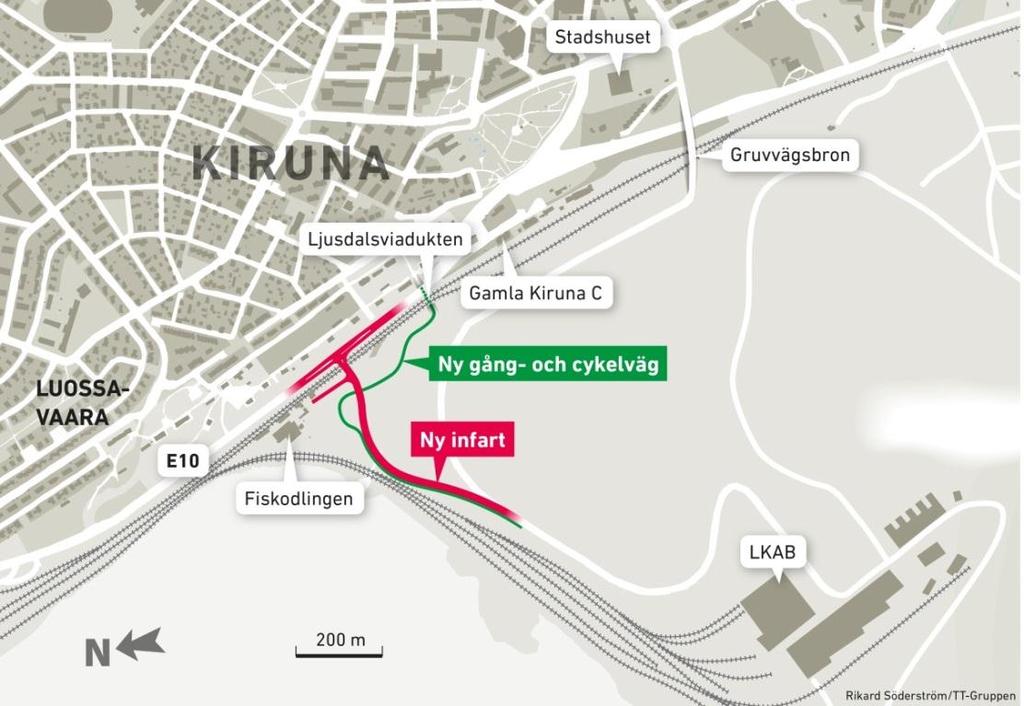 Kiruna kommun utförde trafikmätningar 2012. Sedan dess har trafikströmmarnas fördelning förändrats när infartsvägen till LKAB idag ansluter till E10 istället för till Hjalmar Lundbohmsvägen.