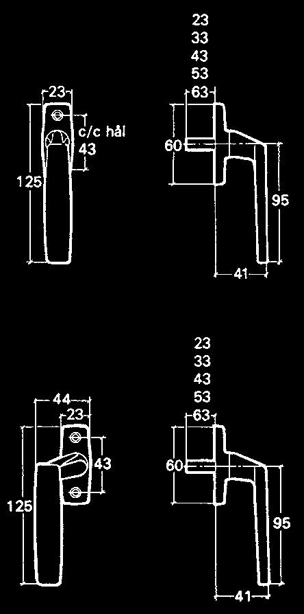 Handtag för fönster- och fönsterdörrar 83V 8307V 83 8307 83H 8307H Fönster- och fönsterdörrar Fix 83 och 8307 Finns höger, vänster och rakt. Används för fönster och fönsterdörr.