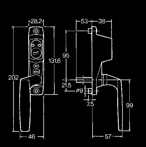 Fix 837S låses automatiskt när handtaget vrids till stängt läge. Funktion och egenskaper Låsning sker med oval cylinder av standardtyp. Nyckeln kan tas ur i olåst läge.