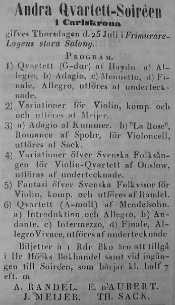 Man får väl säga att det var fullspäckade program i dessa tre konserter med hela kvartetter av Randel, Haydn, Mozart, Beethoven och Mendelssohn m. m. Det saknas uppgift om recension eller publikantal.