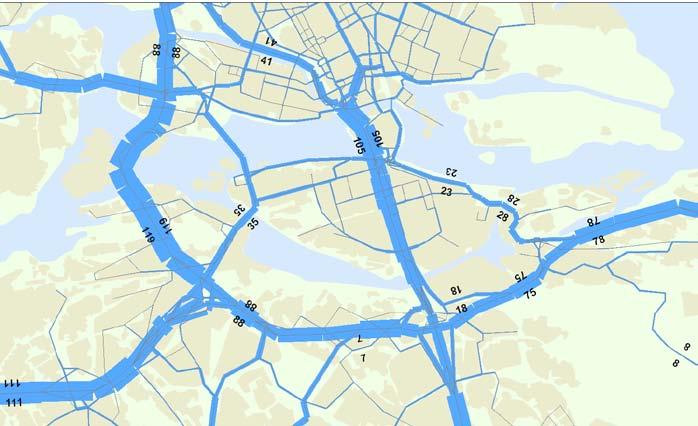 Trafikvolymer i Sampers före och efter Södra länken Figur 3-3 Trafikflöden i Sampers före Södra Länkens öppnande,